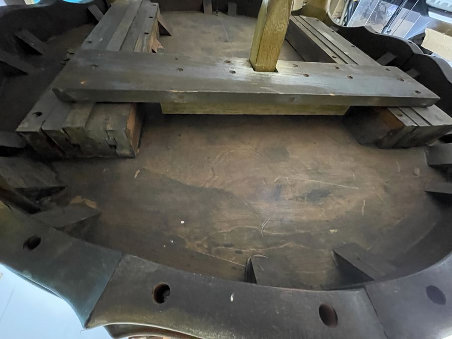 Rare French Provincial Dining Table With Light Blue Leather Top - Comes With Two Leaves (See Second Photo For Full Table Length) 48' Without Leaves - Each Leaf Is 20.5' (Slides Very Smoothly) [Photo 15]