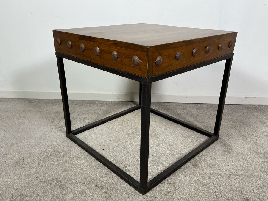 Industrial Wood Top With Steel Base Side Table 20W X 19H [Photo 5]