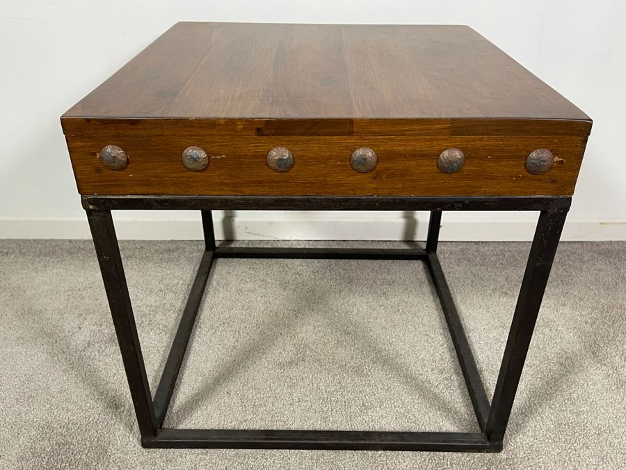 Industrial Wood Top With Steel Base Side Table 20W X 19H [Photo 3]