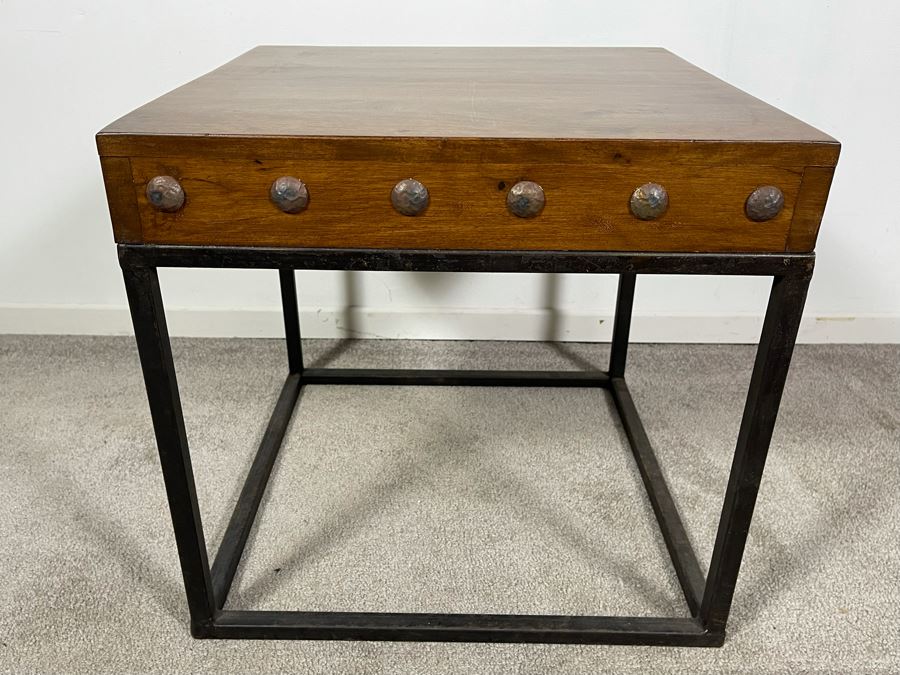 Industrial Wood Top With Steel Base Side Table 20W X 19H [Photo 7]