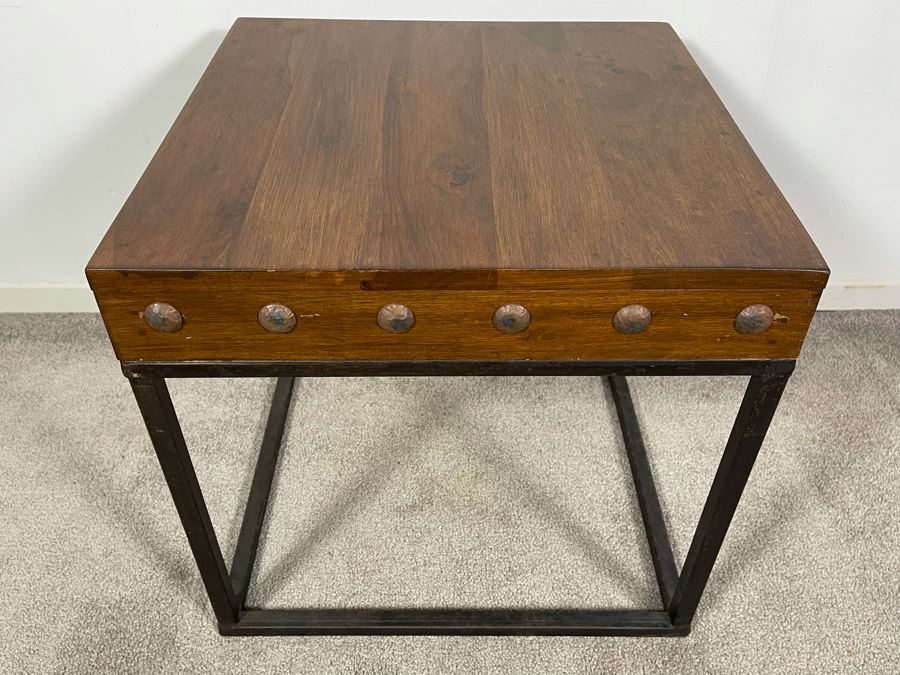 Industrial Wood Top With Steel Base Side Table 20W X 19H [Photo 4]