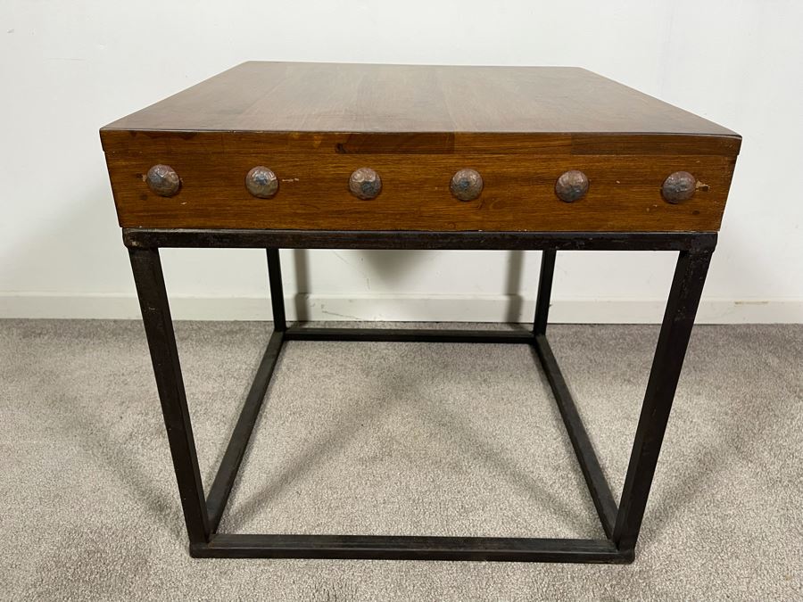Industrial Wood Top With Steel Base Side Table 20W X 19H [Photo 2]
