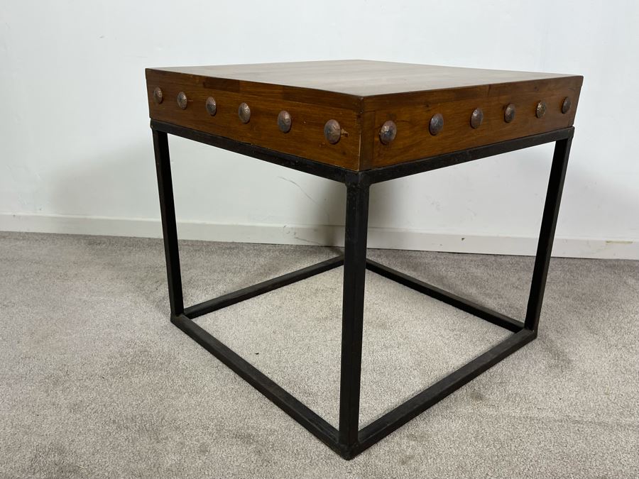 Industrial Wood Top With Steel Base Side Table 20W X 19H [Photo 6]