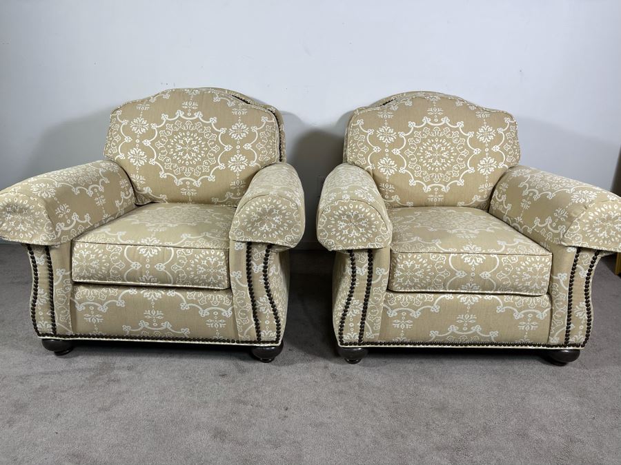 Pair Of Ethan Allen Featherblend Armchairs With Nailhead Trim 41W X 40D X 36H - Client's La Jolla Home Was Featured In San Diego Home/Garden Lifestyles Annual Remodeling Issue And These Were Pictured In Magazine - Retails $8,000 [Photo 5]