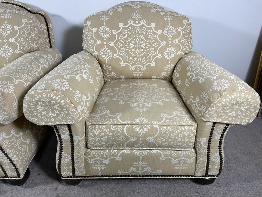 Pair Of Ethan Allen Featherblend Armchairs With Nailhead Trim 41W X 40D X 36H - Client's La Jolla Home Was Featured In San Diego Home/Garden Lifestyles Annual Remodeling Issue And These Were Pictured In Magazine - Retails $8,000 [Photo 9]