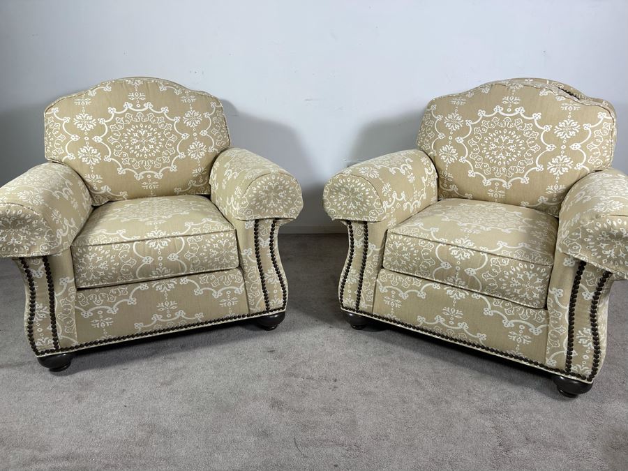 Pair Of Ethan Allen Featherblend Armchairs With Nailhead Trim 41W X 40D X 36H - Client's La Jolla Home Was Featured In San Diego Home/Garden Lifestyles Annual Remodeling Issue And These Were Pictured In Magazine - Retails $8,000 [Photo 2]