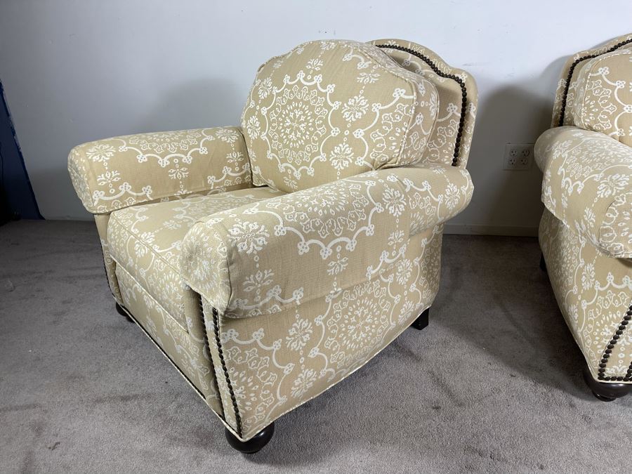 Pair Of Ethan Allen Featherblend Armchairs With Nailhead Trim 41W X 40D X 36H - Client's La Jolla Home Was Featured In San Diego Home/Garden Lifestyles Annual Remodeling Issue And These Were Pictured In Magazine - Retails $8,000 [Photo 13]