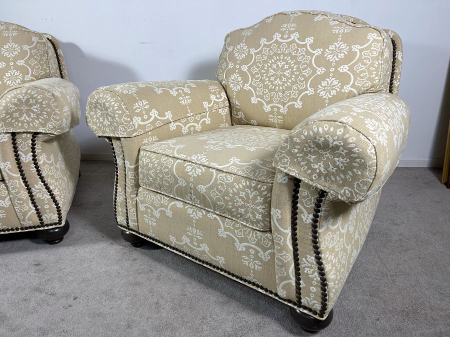 Pair Of Ethan Allen Featherblend Armchairs With Nailhead Trim 41W X 40D X 36H - Client's La Jolla Home Was Featured In San Diego Home/Garden Lifestyles Annual Remodeling Issue And These Were Pictured In Magazine - Retails $8,000 [Photo 3]