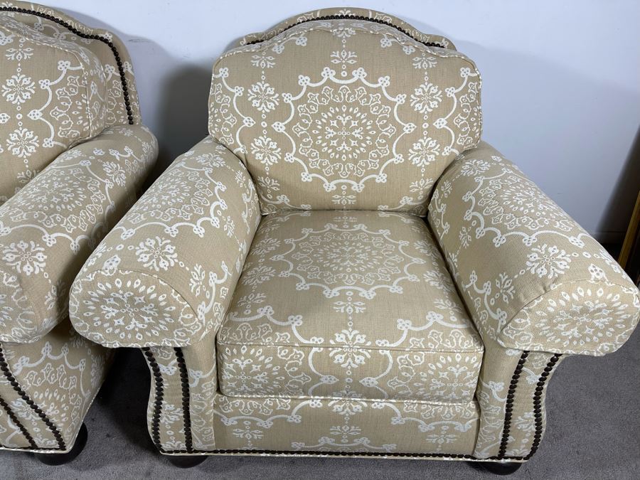 Pair Of Ethan Allen Featherblend Armchairs With Nailhead Trim 41W X 40D X 36H - Client's La Jolla Home Was Featured In San Diego Home/Garden Lifestyles Annual Remodeling Issue And These Were Pictured In Magazine - Retails $8,000 [Photo 8]