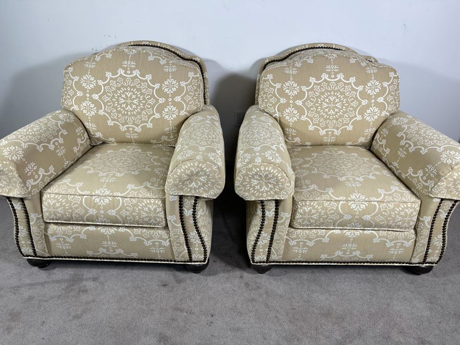 Pair Of Ethan Allen Featherblend Armchairs With Nailhead Trim 41W X 40D X 36H - Client's La Jolla Home Was Featured In San Diego Home/Garden Lifestyles Annual Remodeling Issue And These Were Pictured In Magazine - Retails $8,000 [Photo 6]