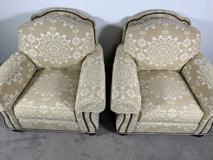 Pair Of Ethan Allen Featherblend Armchairs With Nailhead Trim 41W X 40D X 36H - Client's La Jolla Home Was Featured In San Diego Home/Garden Lifestyles Annual Remodeling Issue And These Were Pictured In Magazine - Retails $8,000 [Photo 7]