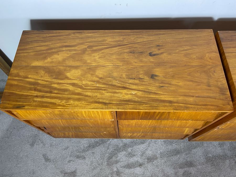 Pair Of Mid-Century Modern Veneered 8 Drawer Chest Of Drawers Dressers (Note Veneer is Chipped And Lifting On Drawers - See Photos) Each 39.5W X 18D X 35H [Photo 9]