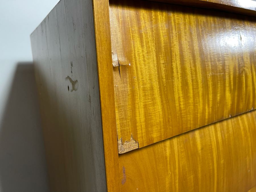 Pair Of Mid-Century Modern Veneered 8 Drawer Chest Of Drawers Dressers (Note Veneer is Chipped And Lifting On Drawers - See Photos) Each 39.5W X 18D X 35H [Photo 12]