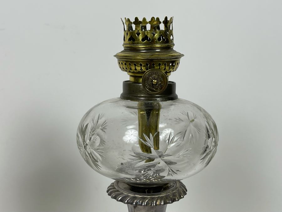 Pair Of Silverplate Candlesticks Fitted With Etched Glass Kosmos-Brenner Lanterns 14'H [Photo 5]