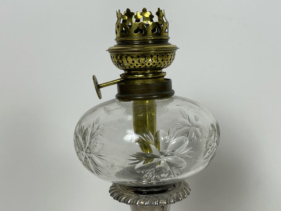 Pair Of Silverplate Candlesticks Fitted With Etched Glass Kosmos-Brenner Lanterns 14'H [Photo 4]