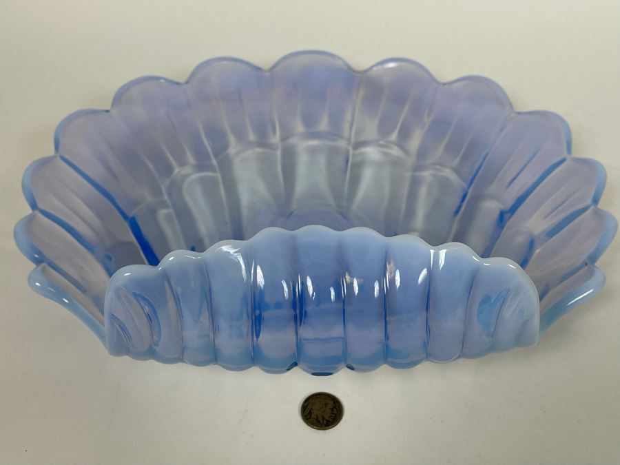 Vintage Duncan Miller Blue Opalescent Glass Centerpiece Shell Bowl 13.5W X 12D X 5H [Photo 7]