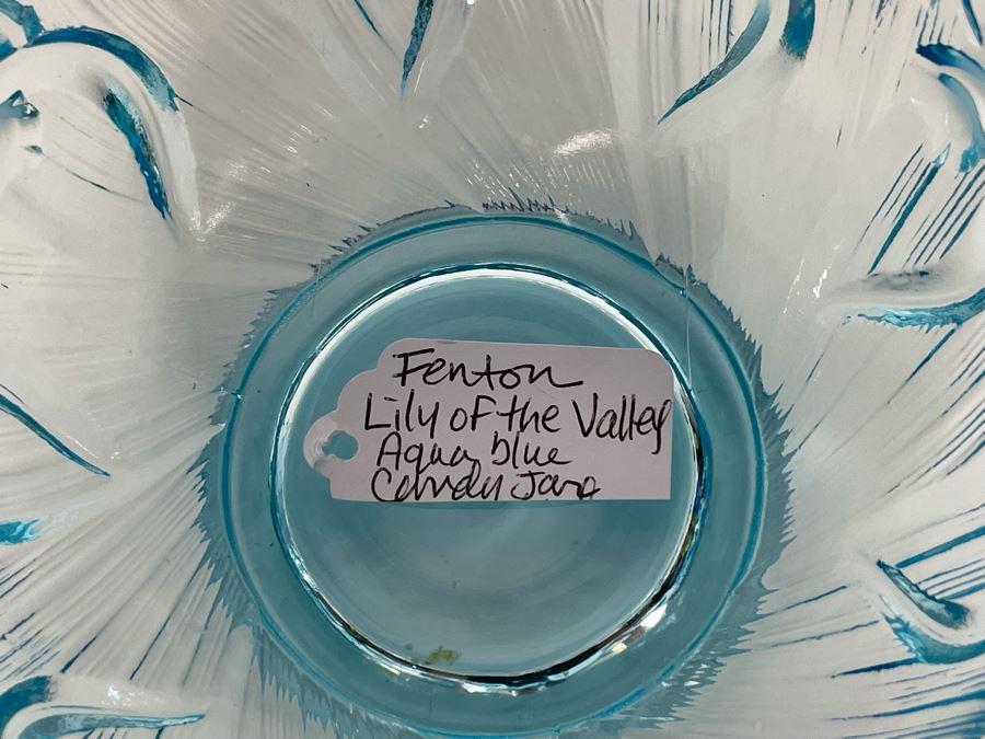 Vintage Fenton Lily Of The Valley Aqua Blue Candy Jar 6W X 7H [Photo 7]