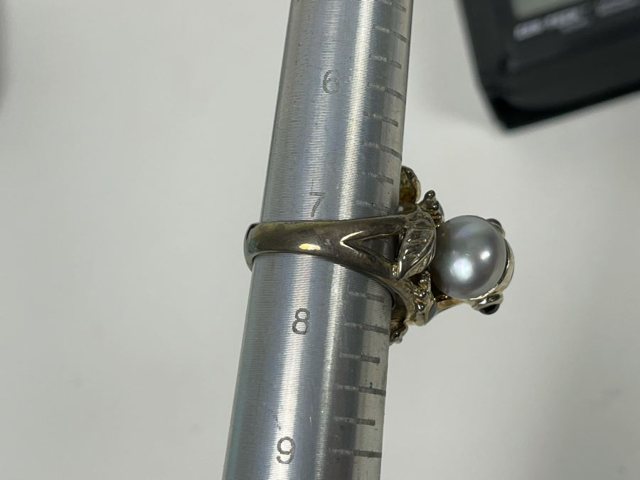 Unique Sterling Silver Frog With Pearl Ring Size 7.25 14g [Photo 11]