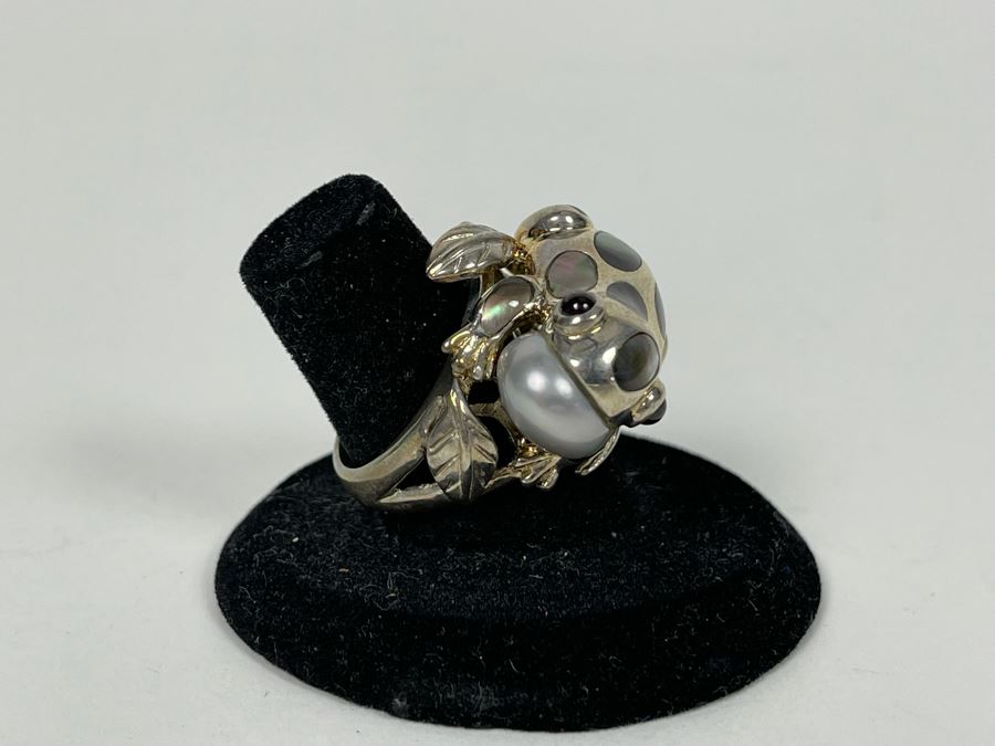 Unique Sterling Silver Frog With Pearl Ring Size 7.25 14g [Photo 4]