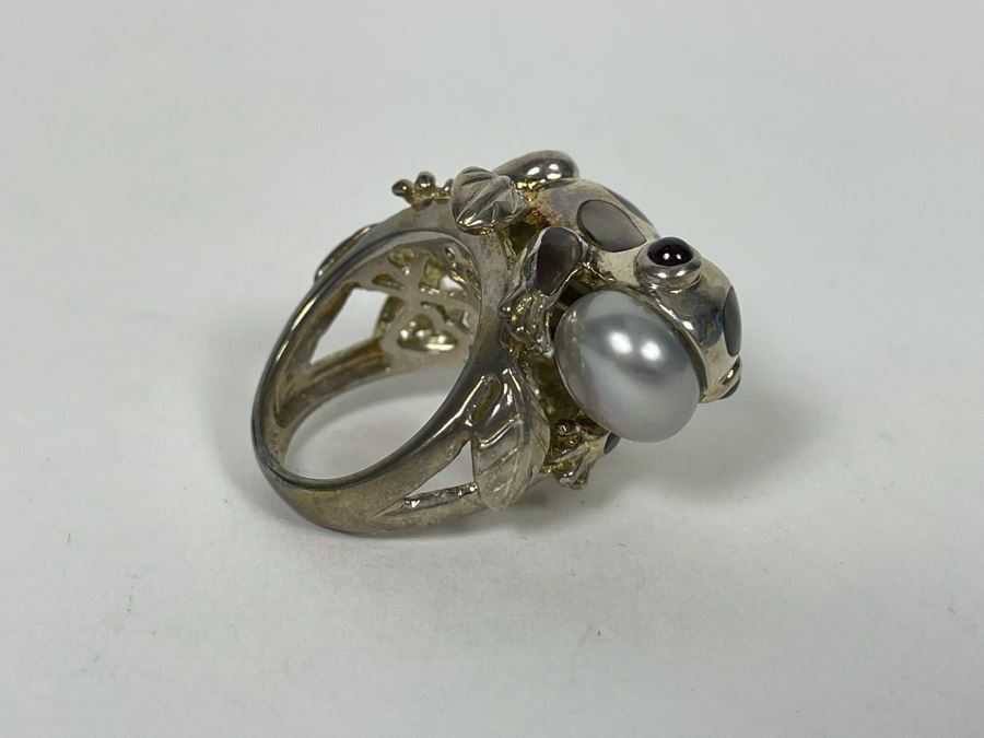 Unique Sterling Silver Frog With Pearl Ring Size 7.25 14g [Photo 10]