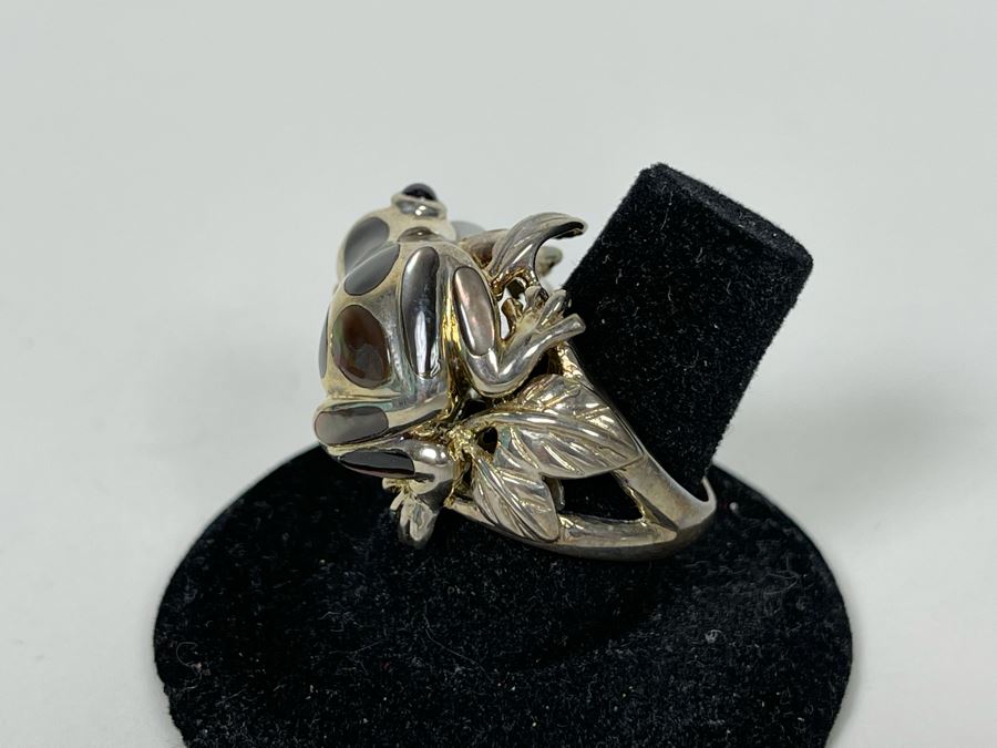 Unique Sterling Silver Frog With Pearl Ring Size 7.25 14g [Photo 6]
