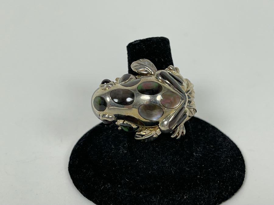 Unique Sterling Silver Frog With Pearl Ring Size 7.25 14g