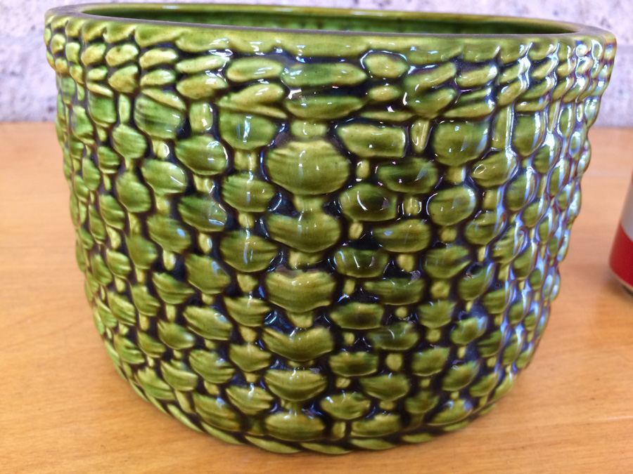 Green Woven Basket Mid-Century Pottery [Photo 6]