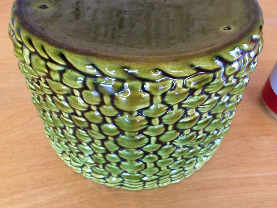 Green Woven Basket Mid-Century Pottery [Photo 9]