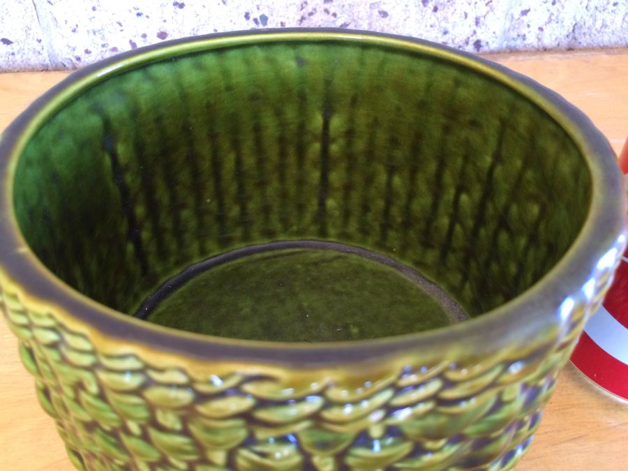 Green Woven Basket Mid-Century Pottery [Photo 4]