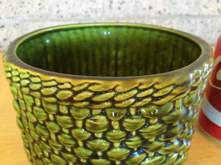 Green Woven Basket Mid-Century Pottery [Photo 2]