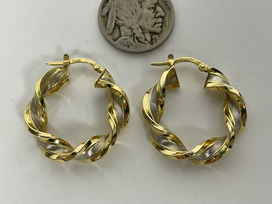 14K Gold Italian Earrings 3.3g [Photo 4]