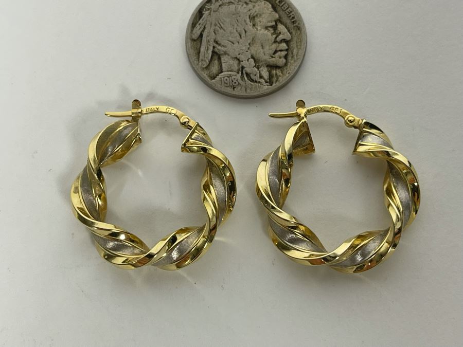 14K Gold Italian Earrings 3.3g [Photo 3]
