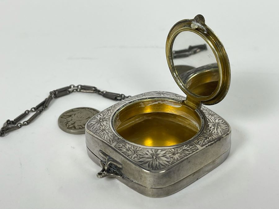 Vintage Sterling Silver Chased Compact With Mirror 43.1g [Photo 3]