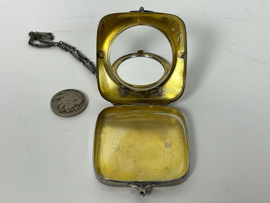 Vintage Sterling Silver Chased Compact With Mirror 43.1g [Photo 7]