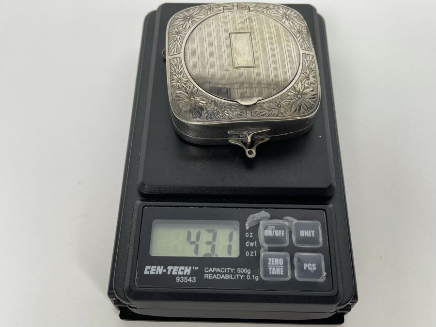 Vintage Sterling Silver Chased Compact With Mirror 43.1g [Photo 8]