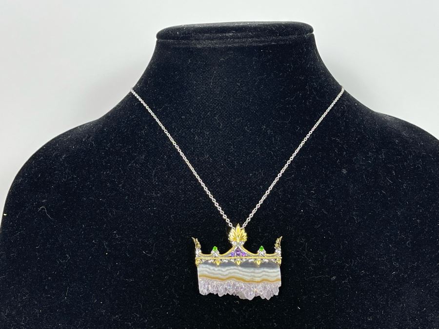 New Sterling Silver Pendant Necklace With Stones And 18' Sterling Silver Chain [Photo 5]