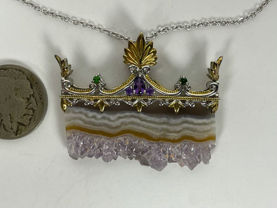 New Sterling Silver Pendant Necklace With Stones And 18' Sterling Silver Chain [Photo 2]