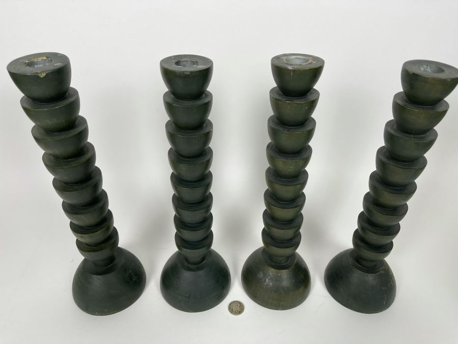 Set Of Four Wooden Candlesticks From Pottery Barn 12.5'H [Photo 3]