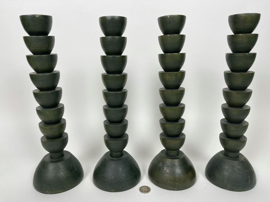 Set Of Four Wooden Candlesticks From Pottery Barn 12.5'H [Photo 2]