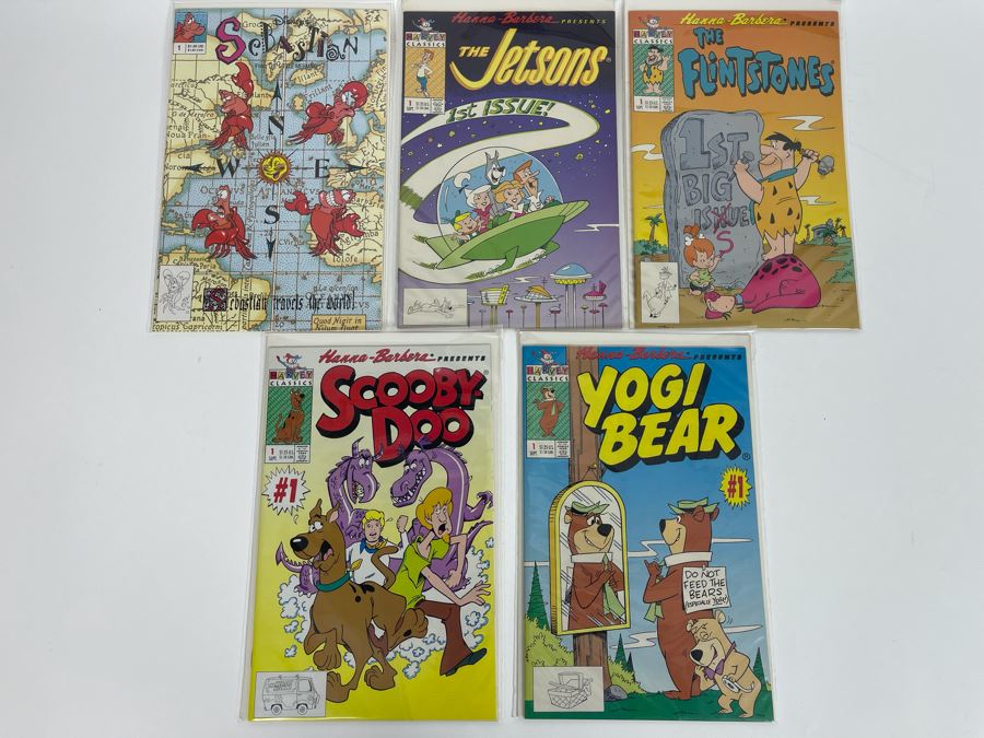 Comic Books: Disney's Sebastian #1, Hanna-Barbera Presents The Jetsons #1, The Flintstones #1, Scooby-Doo #1, Yogi Bear #1 [Photo 1]