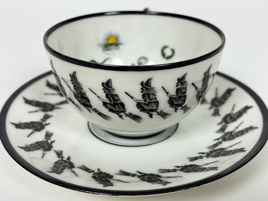 Rare Antique Collectible Petersyn Co. Fortune Telling Bone China Teacup And Saucer 1884-1909 Made By Moritz Zdekauer In Austria