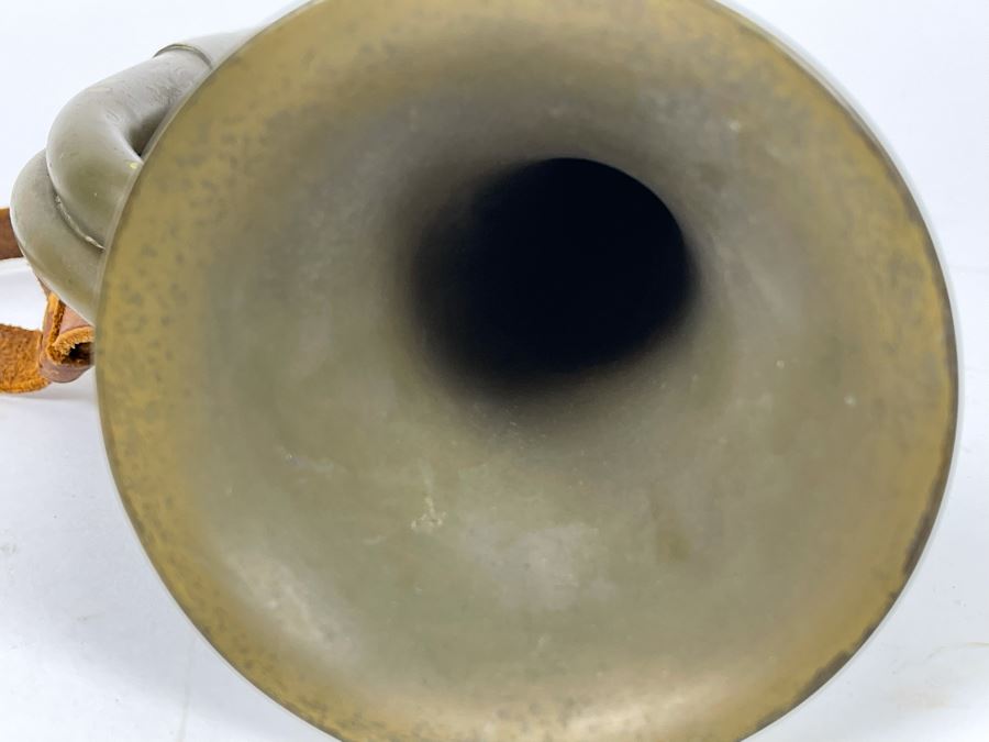 Antique WWI Military Bugle With Leather Strap 9.5L X 5.5H (Horn Is 3.5R) [Photo 14]