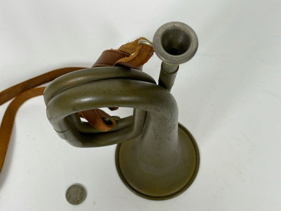 Antique WWI Military Bugle With Leather Strap 9.5L X 5.5H (Horn Is 3.5R) [Photo 13]