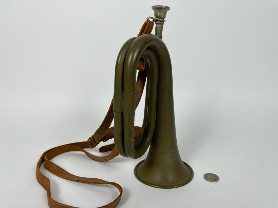 Antique WWI Military Bugle With Leather Strap 9.5L X 5.5H (Horn Is 3.5R) [Photo 5]