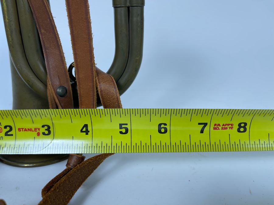 Antique WWI Military Bugle With Leather Strap 9.5L X 5.5H (Horn Is 3.5R) [Photo 18]