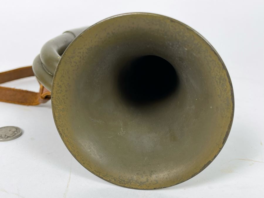 Antique WWI Military Bugle With Leather Strap 9.5L X 5.5H (Horn Is 3.5R) [Photo 15]