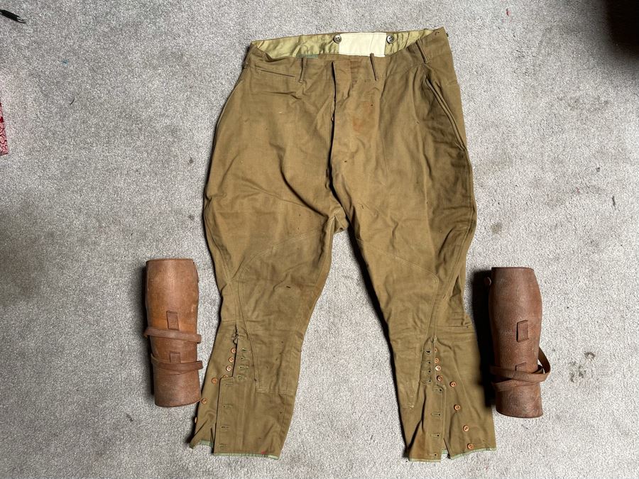 Antique WWI Soldier's Army Uniform With Infantry Jacket, Pants And Leather Shin Guards (One Leather Strap On Shin Guard Is Cut) [Photo 12]