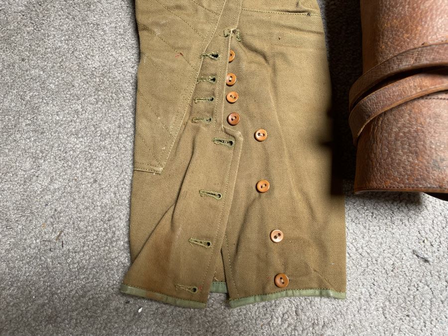 Antique WWI Soldier's Army Uniform With Infantry Jacket, Pants And Leather Shin Guards (One Leather Strap On Shin Guard Is Cut) [Photo 14]