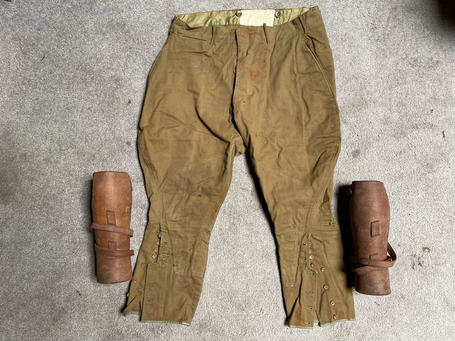 Antique WWI Soldier's Army Uniform With Infantry Jacket, Pants And Leather Shin Guards (One Leather Strap On Shin Guard Is Cut) [Photo 13]