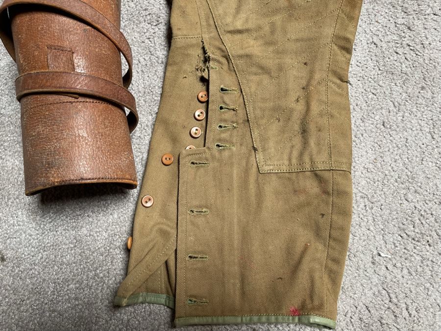 Antique WWI Soldier's Army Uniform With Infantry Jacket, Pants And Leather Shin Guards (One Leather Strap On Shin Guard Is Cut) [Photo 15]